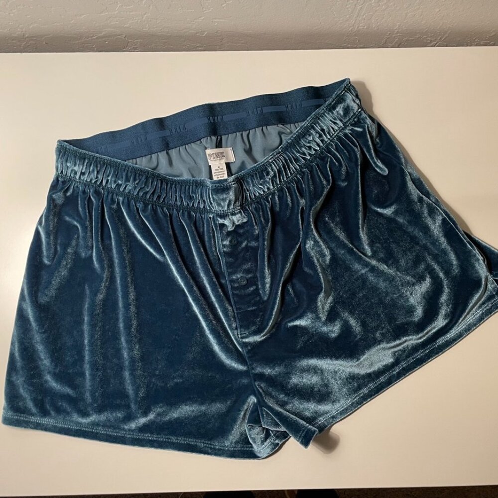 PINK (Victoria's Secret) Teal Velvet Boxer Shorts - M
